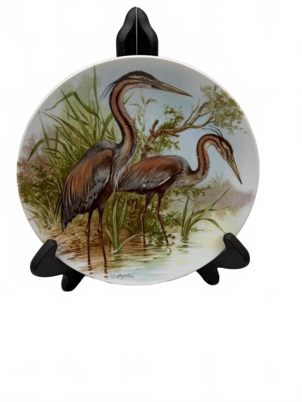 Royal Handdecorated Porcelain Plate with Heron Bird Design, Made in Holland